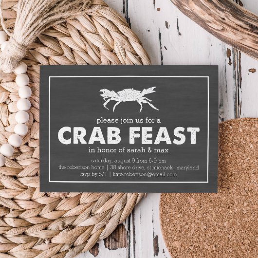 Crab Feast Black en White Chalkboard Kaart