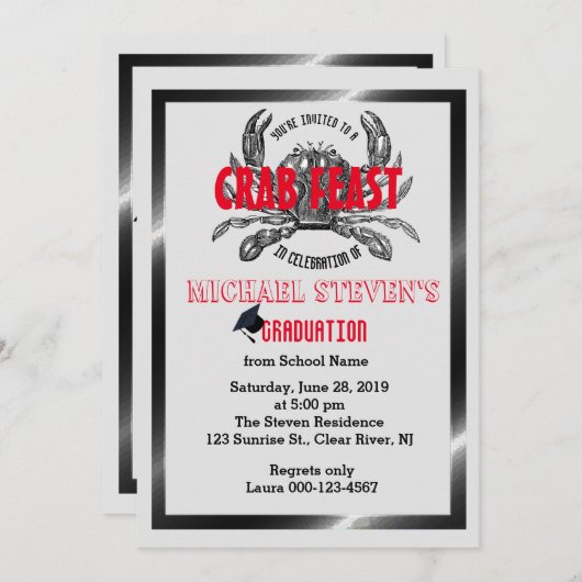 Crab Feast Boil Afstuderen Elk Feest Feest Kaart (Voorkant / Achterkant)