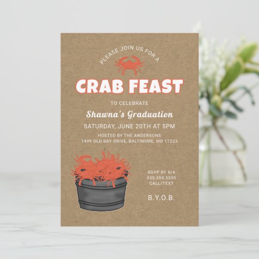 Crab Feast Graduation Party Uitnodiging (Staand voorkant)