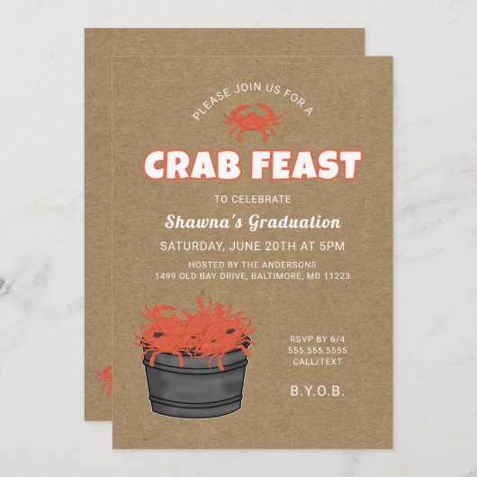 Crab Feast Graduation Party Uitnodiging (Voorkant / Achterkant)