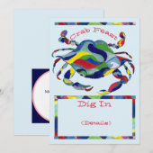 Crab Feast Invitation Waterverf Whimsical Kaart (Voorkant / Achterkant)