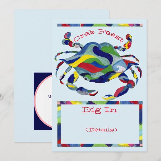 Crab Feast Invitation Waterverf Whimsical Kaart (Voorkant / Achterkant)