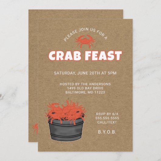Crab Feast Party-uitnodiging Kaart (Voorkant / Achterkant)