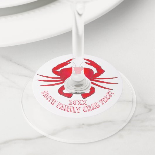 Crab Feast Red Maryland Hardshell schaaldieren Wijnglaslabel (Dichtbij)