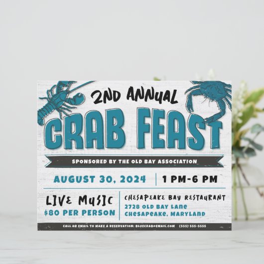 Crab Feest Evenement Uitnodiging (Staand voorkant)