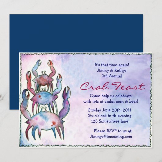 CRAB FEST FEAST Dinner Party Invision Kaart (Voorkant / Achterkant)