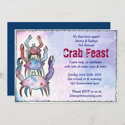 CRAB FEST FEAST Dinner Party Invision Kaart (Voorkant / Achterkant)