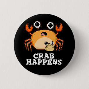Crab Happny Animal Pun Dark BG Ronde Button 5,7 Cm