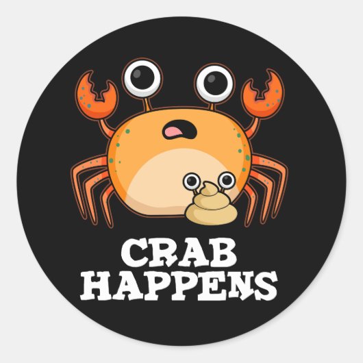 Crab Happny Animal Pun Dark BG Ronde Sticker (Voorkant)