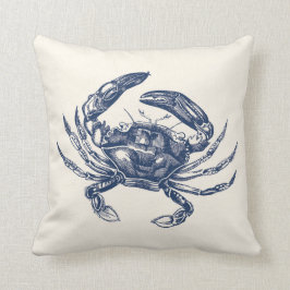  Crab Illustration Navy Blue op Cream Kussen