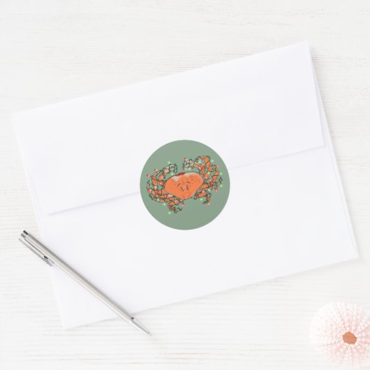 Crab Kerstlamseskreeft Ronde Sticker (Envelop)