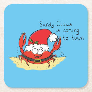 Crab Kersttropical Funny Kartonnen Onderzetters