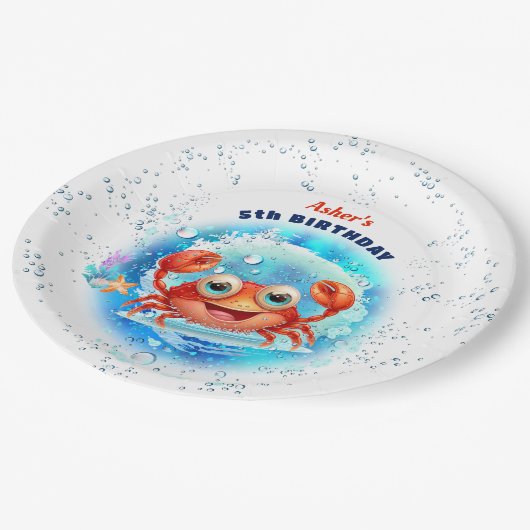 Crab Kids Verjaardag Zwembad Party Boy Zomer Papieren Bordje (Gekanteld)