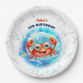 Crab Kids Verjaardag Zwembad Party Boy Zomer Papieren Bordje (Voorkant)