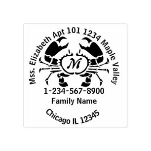 Crab Line Art Monogram Home Contact Info Rubberstempel
