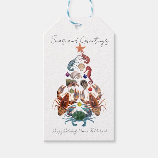 Crab Lobster kerstboom Zee Holiday Cadeaulabel (Voorkant)