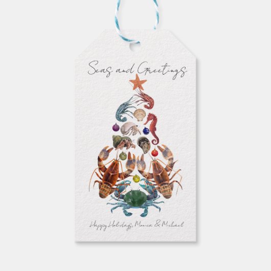 Crab Lobster kerstboom Zee Holiday Cadeaulabel (Achterkant)