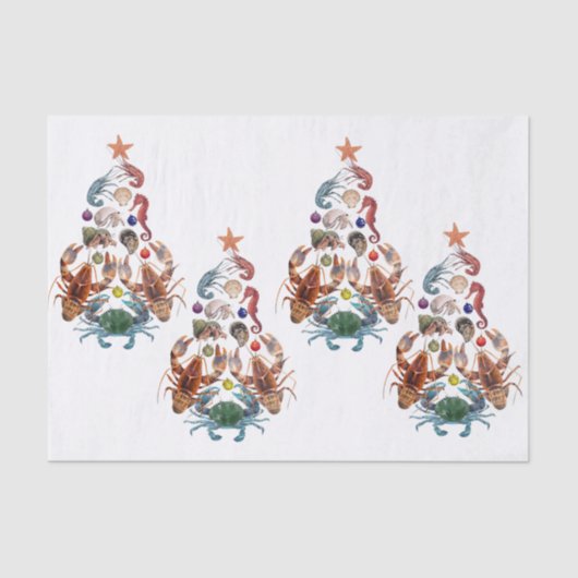 Crab Lobster kerstboom Zee Holiday Tissuepapier (Voorkant)