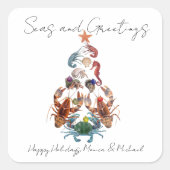 Crab Lobster kerstboom Zee Holiday Vierkante Sticker (Voorkant)