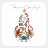 Crab Lobster kerstboom Zee Holiday Vierkante Sticker (Voorkant)