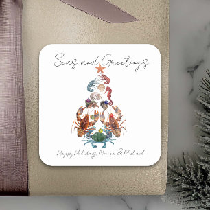 Crab Lobster kerstboom Zee Holiday Vierkante Sticker
