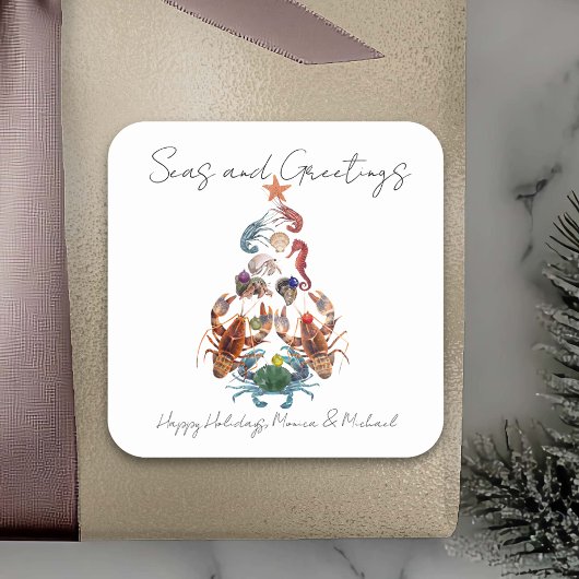Crab Lobster kerstboom Zee Holiday Vierkante Sticker