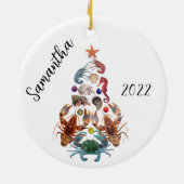 Crab Lobster met kerstboomkreeften Keramisch Ornament (Achterkant)