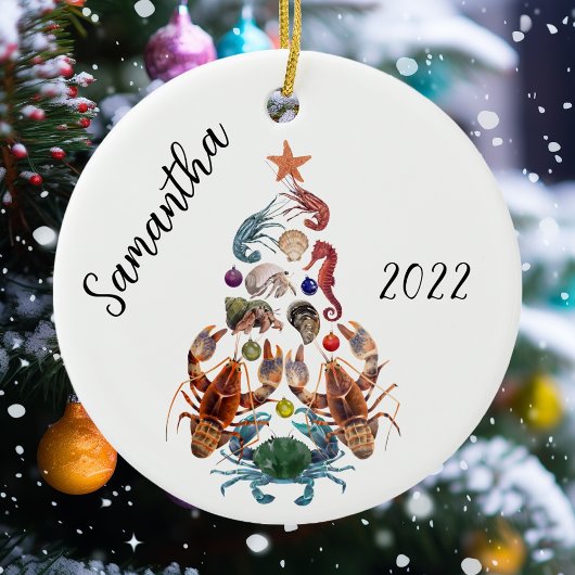 Crab Lobster met kerstboomkreeften Keramisch Ornament