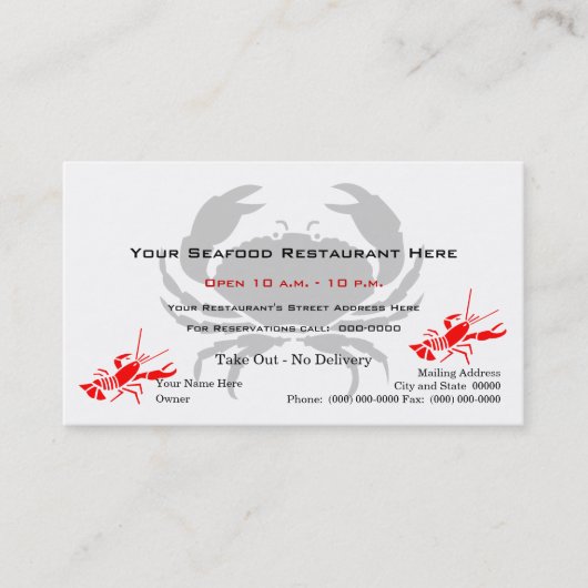 Crab Logo Seafood Restaurant Visitekaartje (Voorkant)