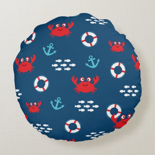 Crab met Lifebuoy Rond Kussen (Achterkant)