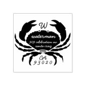 Crab Monogram Achternaam Script Retouradres Rubberstempel (Afrduk)