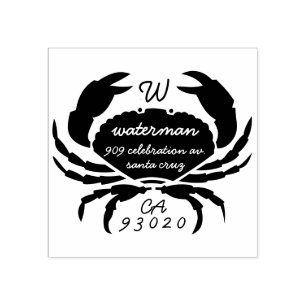Crab Monogram Achternaam Script Retouradres Rubberstempel