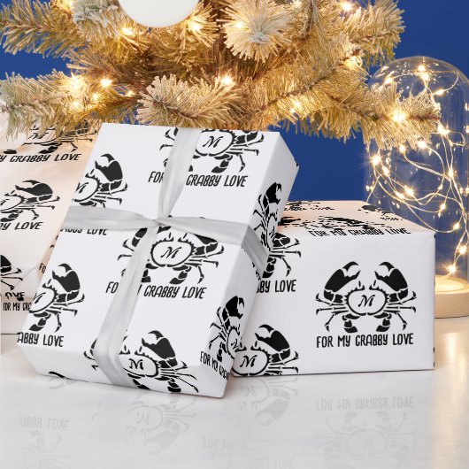 Crab Monogram in een Black Stencil Style Cadeaupapier (Feestdagen)