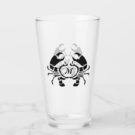 Crab Monogram in een Black Stencil Style Glas (Achterkant)