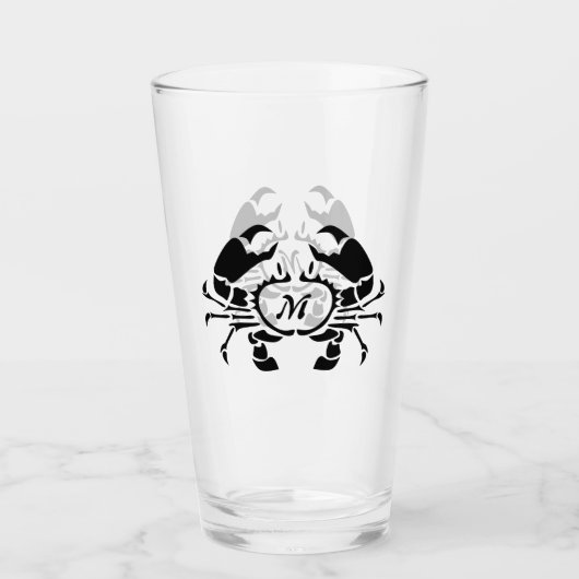 Crab Monogram in een Black Stencil Style Glas (Voorkant)
