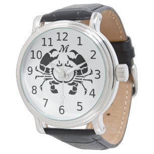Crab Monogram in een Black Stencil Style Horloge