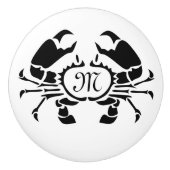 Crab Monogram in een Black Stencil Style Keramische Knop (Voorkant)