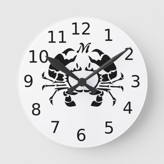 Crab Monogram in een Black Stencil Style Ronde Klok (Voorkant)