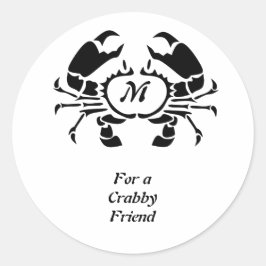 Crab Monogram in een Black Stencil Style Ronde Sticker