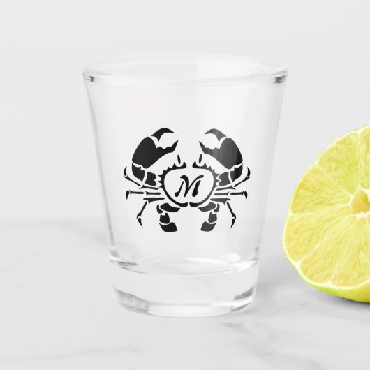 Crab Monogram in een Black Stencil Style Shot Glas (Voorkant)