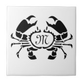 Crab Monogram in een Black Stencil Style Tegeltje (Voorkant)