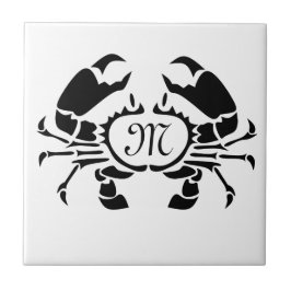 Crab Monogram in een Black Stencil Style Tegeltje