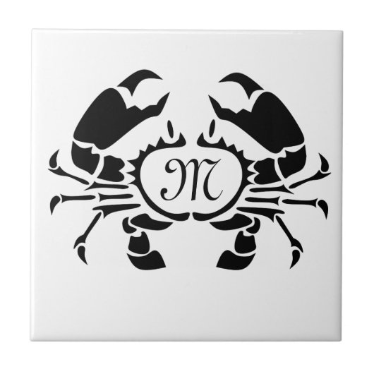 Crab Monogram in een Black Stencil Style Tegeltje (Voorkant)