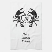 Crab Monogram in een Black Stencil Style Theedoek (Verticaal)