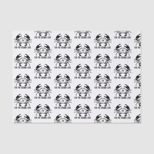 Crab Monogram in een Black Stencil Style Tissuepapier (Voorkant)