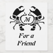 Crab Monogram in een Black Stencil Style Wijn Etiket (Enkel label)
