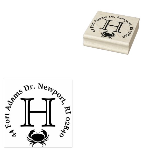 Crab Monogram Return-adres Rubberstempel (Gestempeld)