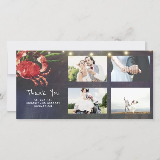 Crab Nautical Beach bruiloft Dank u bruiloft Bedankkaart (Voorkant)