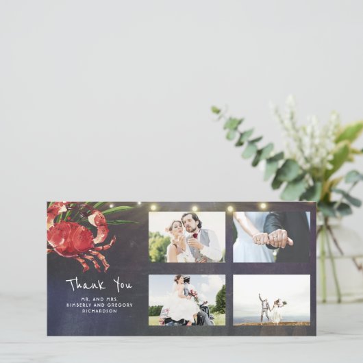 Crab Nautical Beach bruiloft Dank u bruiloft Bedankkaart (Staand voorkant)