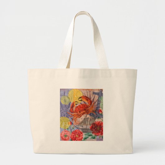 Crab Nautical Beach Seafood Art Grote Tote Bag (Voorkant)